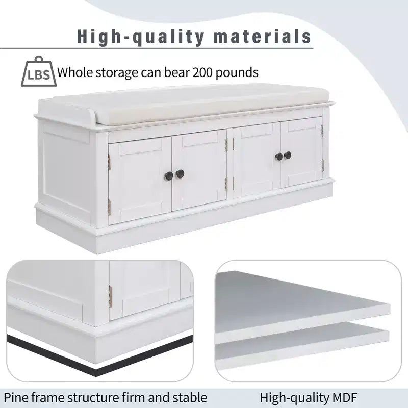 GDFStudio Mike Storage Shoe Bench with Doors and Adjustable Shelves