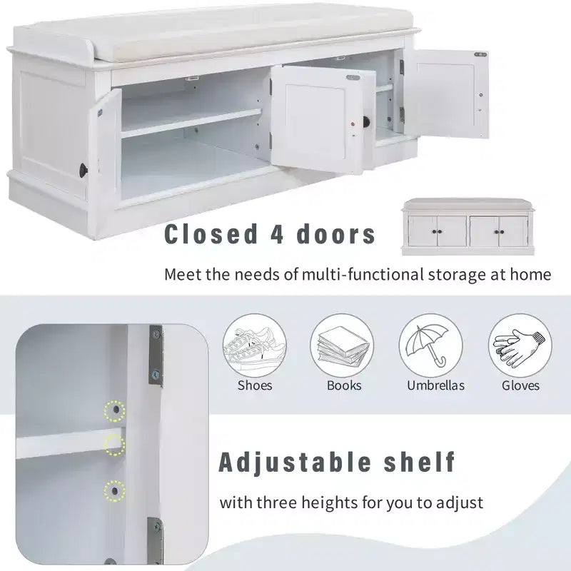 GDFStudio Mike Storage Shoe Bench with Doors and Adjustable Shelves