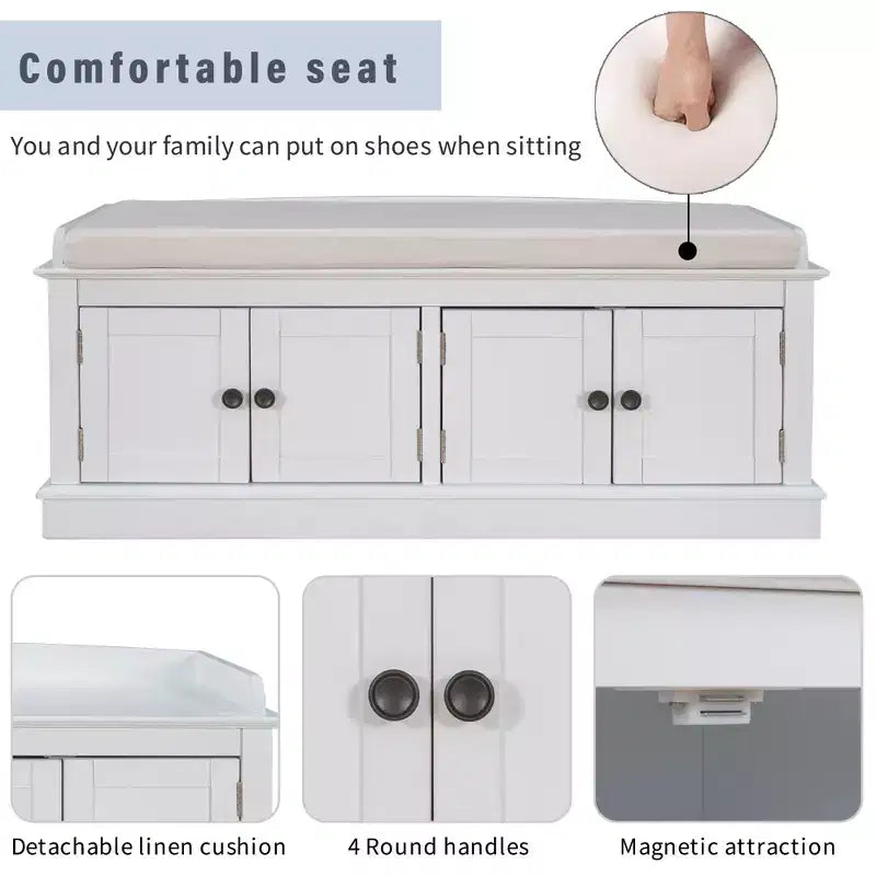 GDFStudio Mike Storage Shoe Bench with Doors and Adjustable Shelves