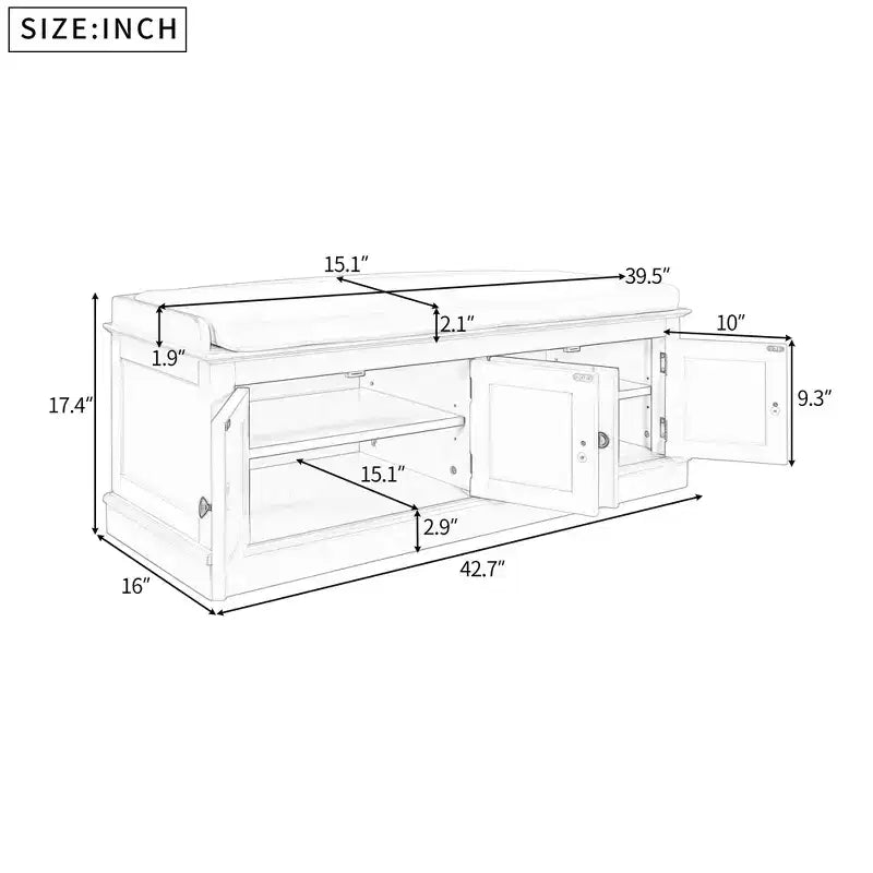 GDFStudio Mike Storage Shoe Bench with Doors and Adjustable Shelves