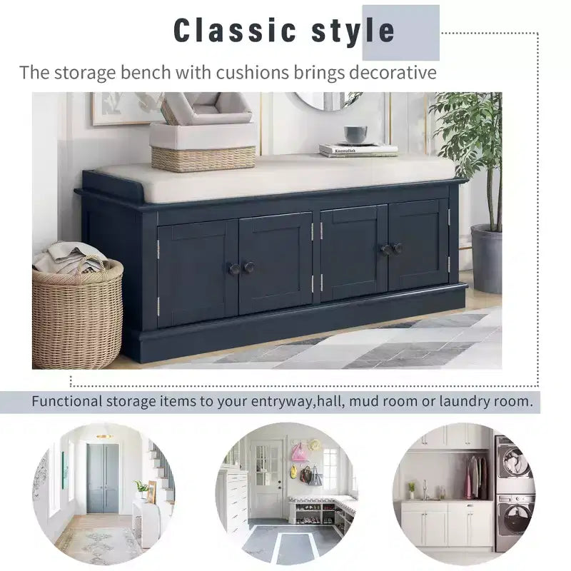 GDFStudio Mike Storage Shoe Bench with Doors and Adjustable Shelves