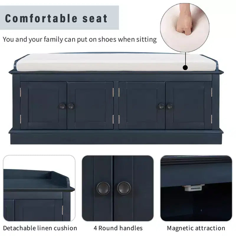 GDFStudio Mike Storage Shoe Bench with Doors and Adjustable Shelves