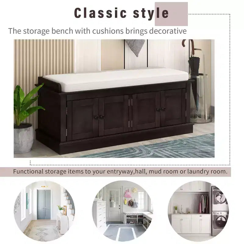 GDFStudio Mike Storage Shoe Bench with Doors and Adjustable Shelves