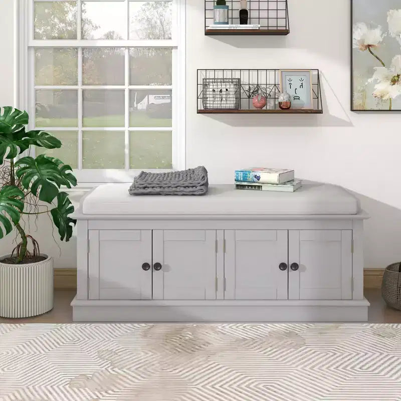 GDFStudio Mike Storage Shoe Bench with Doors and Adjustable Shelves