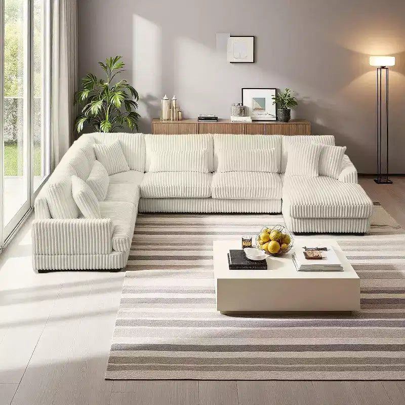 Polibi Oversized U-Shaped Sectional Sofa with Plush Corduroy Upholstery