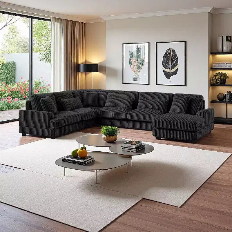 Polibi Oversized U-Shaped Sectional Sofa with Plush Corduroy Upholstery