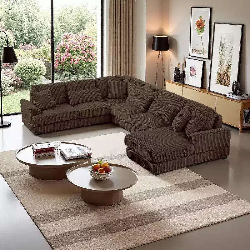 Polibi Oversized U-Shaped Sectional Sofa with Plush Corduroy Upholstery