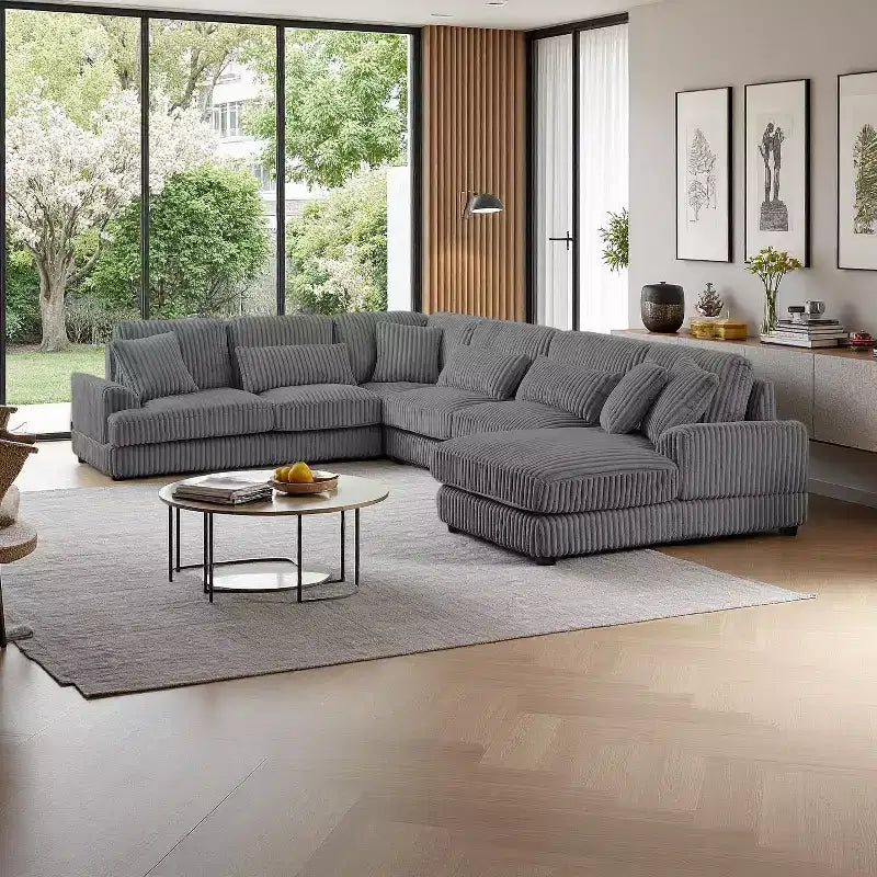 Polibi Oversized U-Shaped Sectional Sofa with Plush Corduroy Upholstery