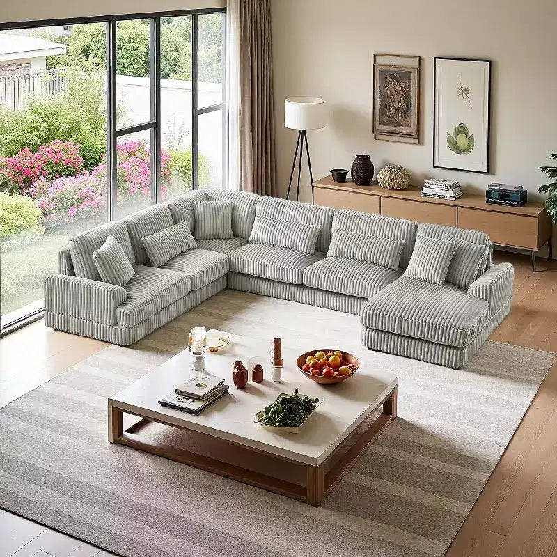 Polibi Oversized U-Shaped Sectional Sofa with Plush Corduroy Upholstery