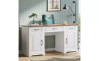 GustoWave 60 Farmhouse Executive Desk with 3 Drawers - Large Wood Computer Desk with Storage Cabinet, Easy Assembly, White