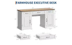 GustoWave 60 Farmhouse Executive Desk with 3 Drawers - Large Wood Computer Desk with Storage Cabinet, Easy Assembly, White