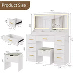 45.9 Makeup Vanity Desk, Vanity Desk with Large Mirror, 3 Lighting Modes Adjustable Brightness, 8 Drawers, for Powder Room and Bedroom
