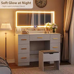 45.9 Makeup Vanity Desk, Vanity Desk with Large Mirror, 3 Lighting Modes Adjustable Brightness, 8 Drawers, for Powder Room and Bedroom