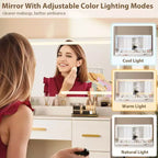 45.9 Makeup Vanity Desk, Vanity Desk with Large Mirror, 3 Lighting Modes Adjustable Brightness, 8 Drawers, for Powder Room and Bedroom