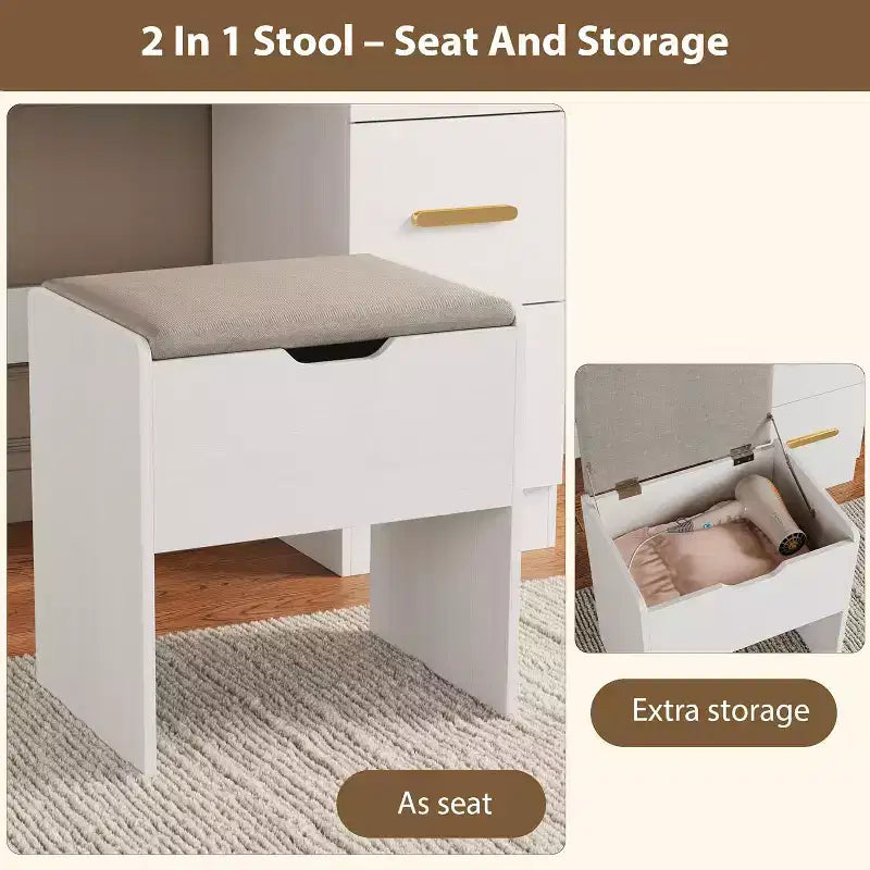 45.9 Makeup Vanity Desk, Vanity Desk with Large Mirror, 3 Lighting Modes Adjustable Brightness, 8 Drawers, for Powder Room and Bedroom