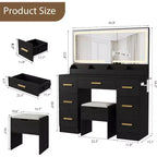 45.9 Makeup Vanity Desk, Vanity Desk with Large Mirror, 3 Lighting Modes Adjustable Brightness, 8 Drawers, for Powder Room and Bedroom