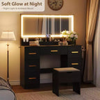 45.9 Makeup Vanity Desk, Vanity Desk with Large Mirror, 3 Lighting Modes Adjustable Brightness, 8 Drawers, for Powder Room and Bedroom