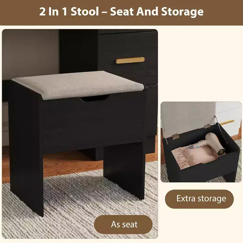 45.9 Makeup Vanity Desk, Vanity Desk with Large Mirror, 3 Lighting Modes Adjustable Brightness, 8 Drawers, for Powder Room and Bedroom