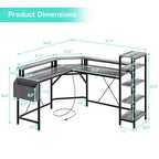 61 l-Shaped Gaming Desk, Ergonomic Computer Desk, with 5-Tier Shelves, LED, Power Outlet & Storage Bag
