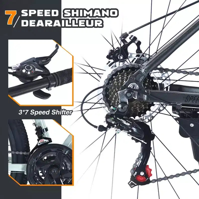 NAYSAYE Bicicletta Mountain Bike 27,5 Pollici Ruote 21 Velocità Ammortizzatore Anteriore per Uomini Donne Ragazzi e Ragazze, Grigio, 68.8*26.37*39.37