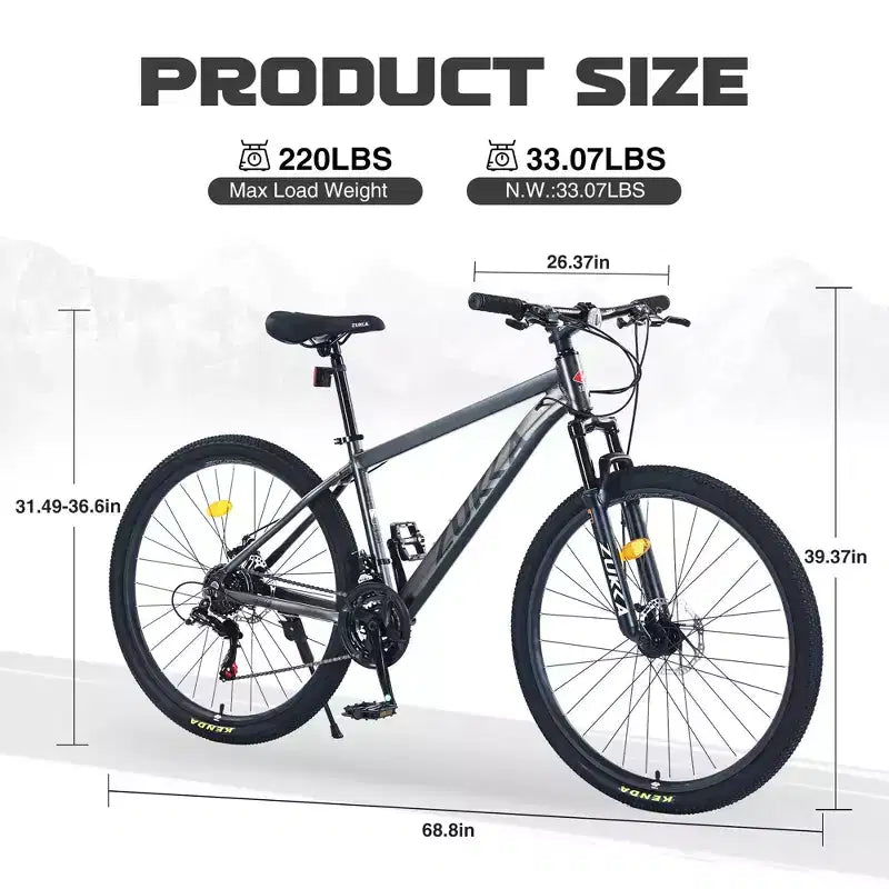 NAYSAYE Bicicletta Mountain Bike 27,5 Pollici Ruote 21 Velocità Ammortizzatore Anteriore per Uomini Donne Ragazzi e Ragazze, Grigio, 68.8*26.37*39.37