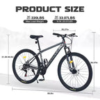 NAYSAYE Bicicletta Mountain Bike 27,5 Pollici Ruote 21 Velocità Ammortizzatore Anteriore per Uomini Donne Ragazzi e Ragazze, Grigio, 68.8*26.37*39.37