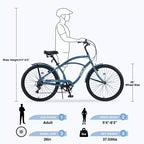 NAYSAYE 7 Speed Beach Cruiser Bike for Women 26 Inch Steel Frame for Comfortable City Rides, Blue, 69.96*28.32*43.2