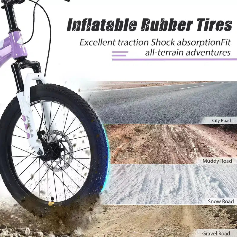 NAYSAYE Bici Mountain Bike con telaio in acciaio resistente e forcella ammortizzata per bambini, per uso esterno, Viola, 54.33*22.44*32.48