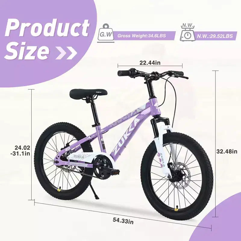 NAYSAYE Bici Mountain Bike con telaio in acciaio resistente e forcella ammortizzata per bambini, per uso esterno, Viola, 54.33*22.44*32.48