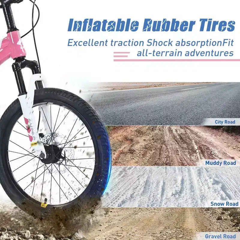 Mountain bike NAYSAYE 20 pollici MTB con sella regolabile e doppi freni a disco per avventure all'aperto, rosa, 54,33*22,44*32,48