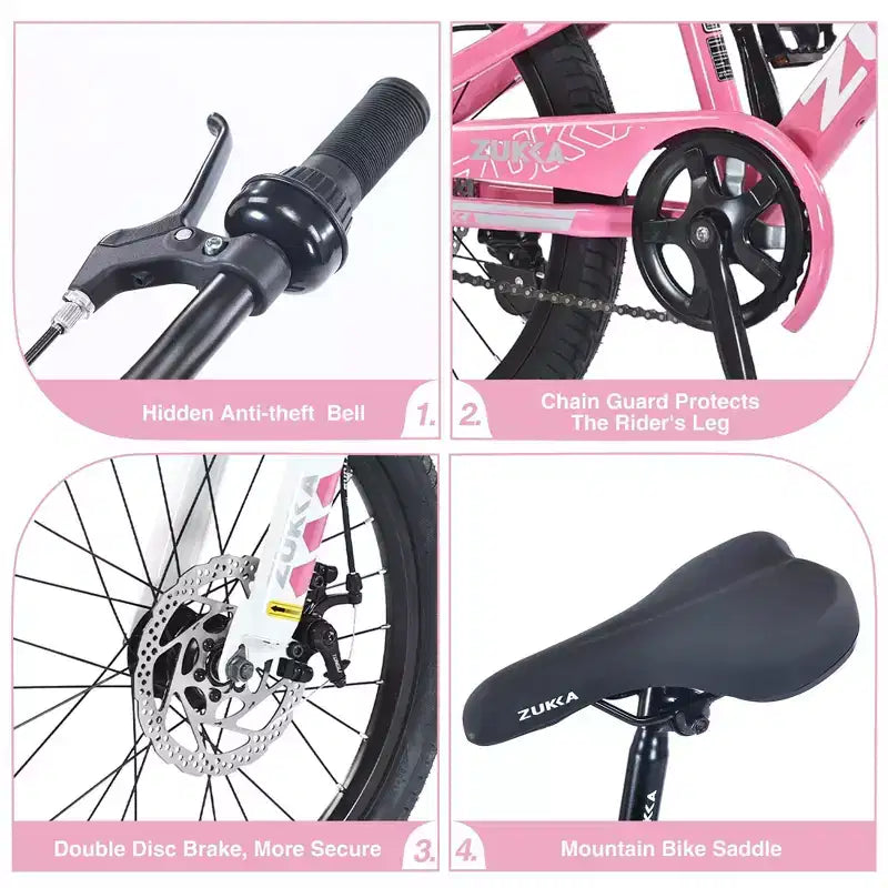 Mountain bike NAYSAYE 20 pollici MTB con sella regolabile e doppi freni a disco per avventure all'aperto, rosa, 54,33*22,44*32,48