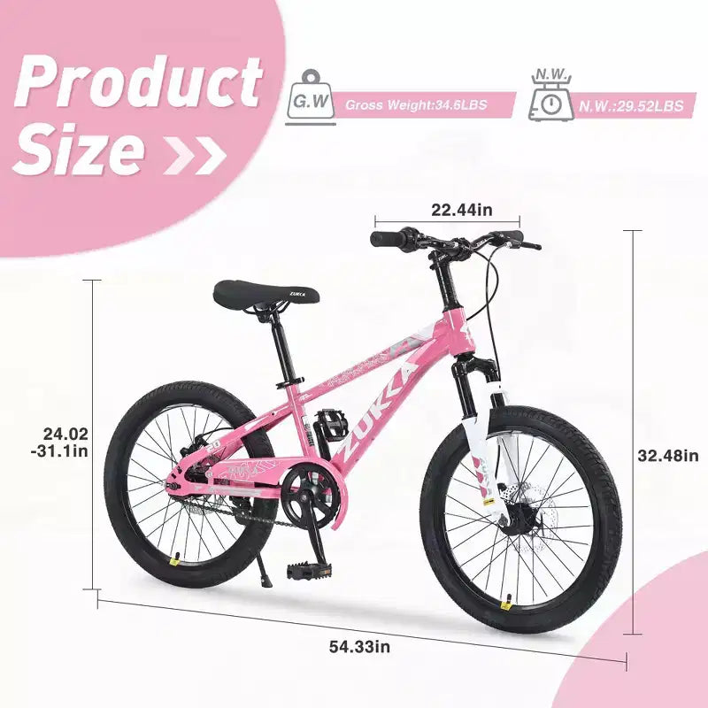 Mountain bike NAYSAYE 20 pollici MTB con sella regolabile e doppi freni a disco per avventure all'aperto, rosa, 54,33*22,44*32,48