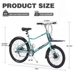 NAYSAYE Bicicletta Cargo Bike 7 Velocità Telaio in Lega di Alluminio con Portapacchi Anteriore e Posteriore per Pendolarismo e Viaggi, Verde, 65*27.56*42.13