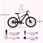 NAYSAYE Bicycle Mountain Bike Durable Steel Frame with Suspension for Kids Outdoor Riding, Pink, 63.78*24.8*37.2