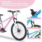 NAYSAYE Bicycle Mountain Bike Durable Steel Frame with Suspension for Kids Outdoor Riding, Pink, 63.78*24.8*37.2