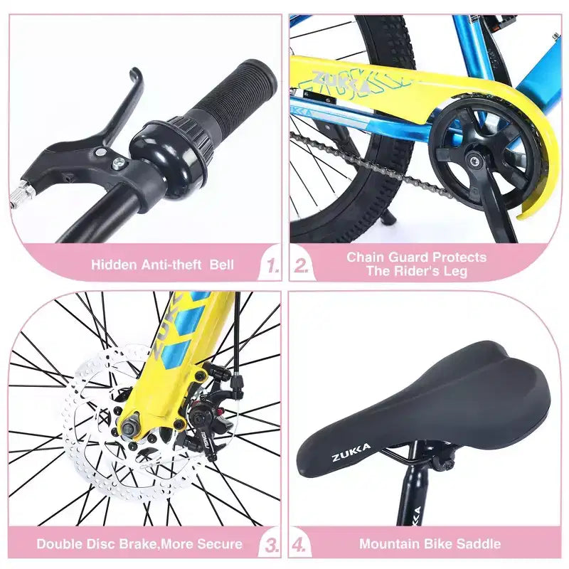 NAYSAYE Bicycle Mountain Bike Durable Steel Frame with Suspension for Kids Outdoor Riding, Pink, 63.78*24.8*37.2