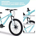 NAYSAYE Bicicletta Mountain Bike per Bambini da 24 Pollici con Forcella Ammortizzata, Telaio in Acciaio, per Bambini dai 9 ai 12 Anni, Ciano, 63,78*24,8*37,2