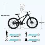 NAYSAYE Bicicletta Mountain Bike per Bambini da 24 Pollici con Forcella Ammortizzata, Telaio in Acciaio, per Bambini dai 9 ai 12 Anni, Ciano, 63,78*24,8*37,2
