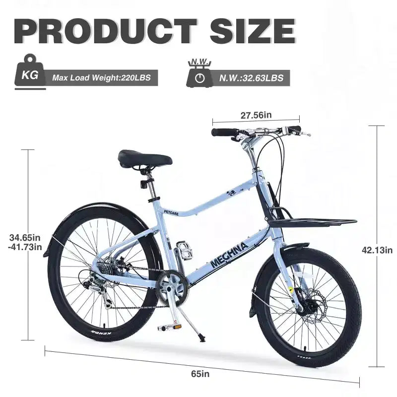 NAYSAYE Bicycle Cargo Bike 7 Speed Alloy Frame Adult Bike for Daily Commute, Blue, 65*27.56*42.13