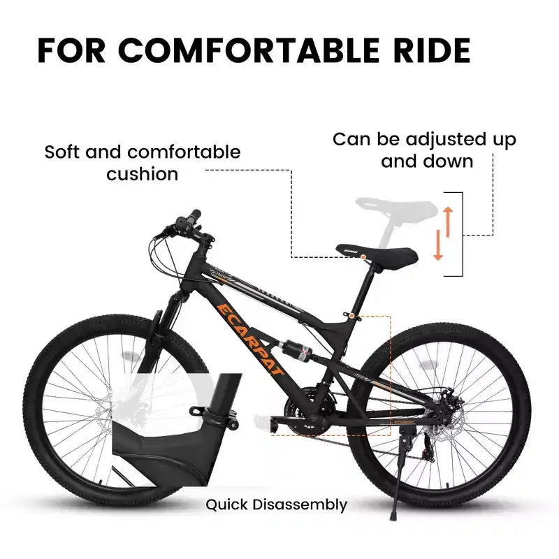 NAYSAYE Bicycle 26 Inch Steel Frame 21 Speed Mountain Bike with Dual Suspension Adult Bike for Outdoor Riding, Black, 67*25*40