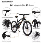 NAYSAYE Bicycle 26 Inch Steel Frame 21 Speed Mountain Bike with Dual Suspension Adult Bike for Outdoor Riding, Black, 67*25*40