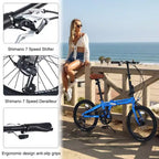 NAYSAYE Bicicletta Pieghevole da Città da 20 Pollici Telaio Leggero in Alluminio a 7 Velocità per Pendolarismo e Viaggi, Blu, 57.09*24.8*39.37