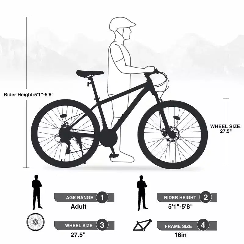 NAYSAYE Bicicletta Mountain Bike Ruote da 27,5 Pollici 21 Velocità Ammortizzatore Anteriore per Uomini Donne Ragazzi e Ragazze, Verde, 68.8*26.37*39.37