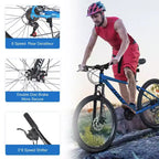 NAYSAYE 26 Inch Mountain Bike Steel Frame 24 Speed Suspension Fork Adult Bike for Outdoor Adventure, Blue, 65.75*24.41*37