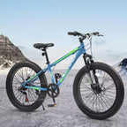 NAYSAYE Bicicletta Mountain Bike con Pneumatici Fat da 24 Pollici con Cambio a 7 Velocità, Doppio Freno a Disco per Adulti e Ragazzi, Blu e Verde, 67*25*40