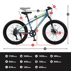 NAYSAYE Bicicletta Mountain Bike con Pneumatici Fat da 24 Pollici con Cambio a 7 Velocità, Doppio Freno a Disco per Adulti e Ragazzi, Blu e Verde, 67*25*40