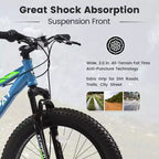NAYSAYE Bicicletta Mountain Bike con Pneumatici Fat da 24 Pollici con Cambio a 7 Velocità, Doppio Freno a Disco per Adulti e Ragazzi, Blu e Verde, 67*25*40