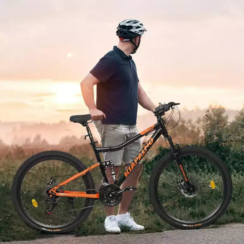 Bicicletta NAYSAYE Mountain Bike da 26 Pollici con Telaio in Acciaio, 21 velocità, Forcella Ammortizzata e Freni a Disco per Unisex, Nero e Arancio, 55.91*7.88*28.74
