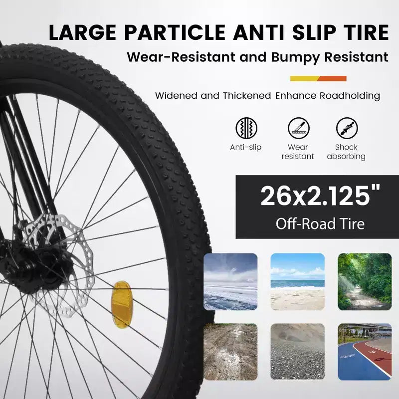 Bicicletta NAYSAYE Mountain Bike da 26 Pollici con Telaio in Acciaio, 21 velocità, Forcella Ammortizzata e Freni a Disco per Unisex, Nero e Arancio, 55.91*7.88*28.74