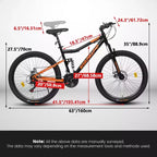 Bicicletta NAYSAYE Mountain Bike da 26 Pollici con Telaio in Acciaio, 21 velocità, Forcella Ammortizzata e Freni a Disco per Unisex, Nero e Arancio, 55.91*7.88*28.74